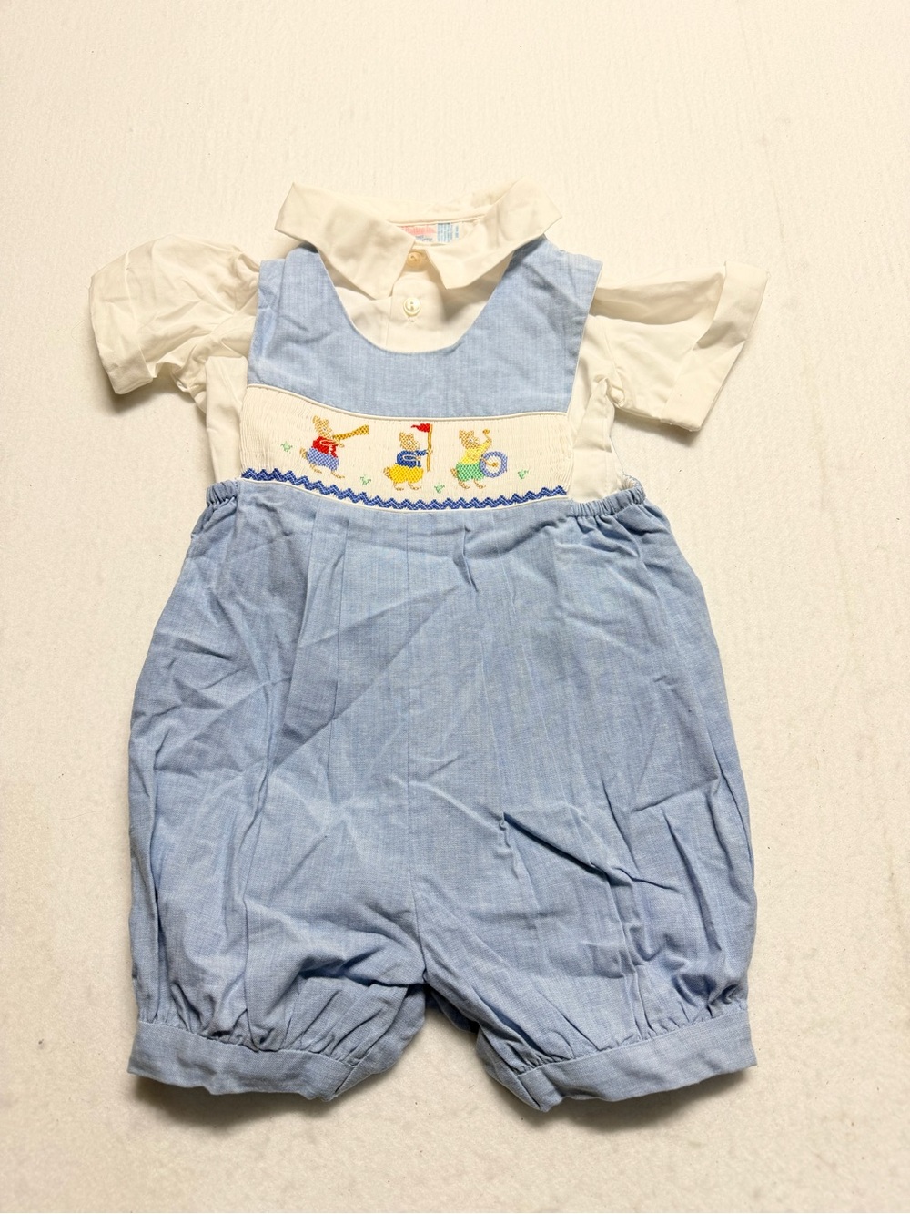 House of Hatten Blue Smocked Baby Romper with whiteShirt 18 m